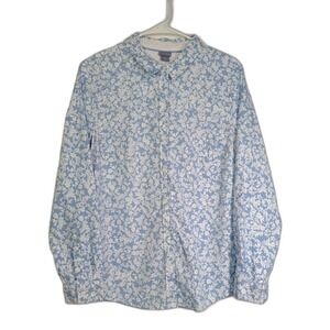 Laura Scott Light‎ Blue/ White Floral Button-Down Shirt Size Medium Cottagecore